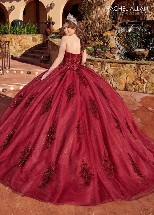 Rachel Allan RQ2171 Feather Long Sleeve Quinceanera Dress