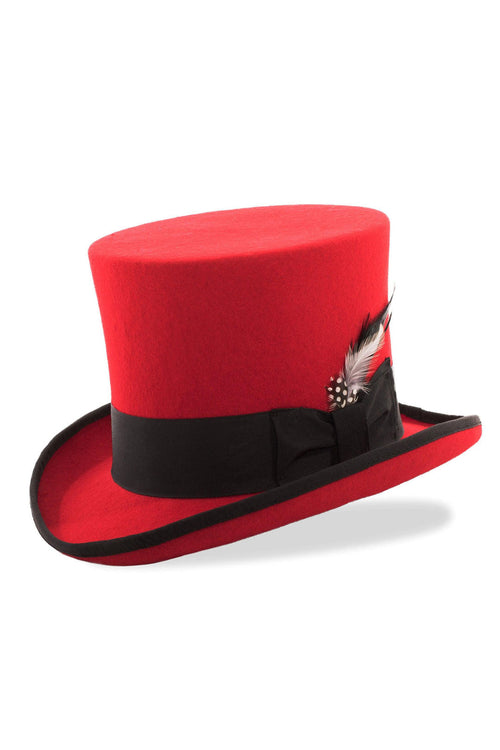 Red and Black Premium Wool Top Hat by Ferrecci