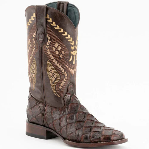 Ferrini Bronco Men's Print Pirarucu Fish Boots Handcrafted Chocolate 4339309 Ferrini USA