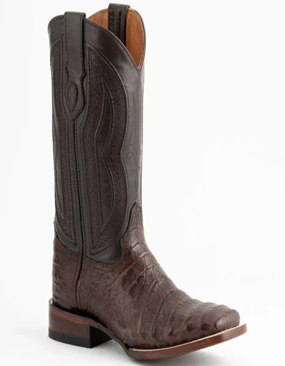 Ferrini Men's Dakota Belly Caiman Western Boots - Square Toe Handcrafted Chocolate Ferrini USA