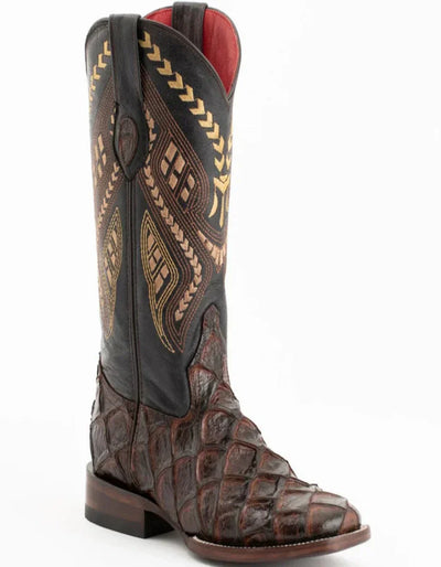 Ferrini Women's Bronco Square Toe Boots Pirarucu Fish Print - Chocolate Ferrini USA