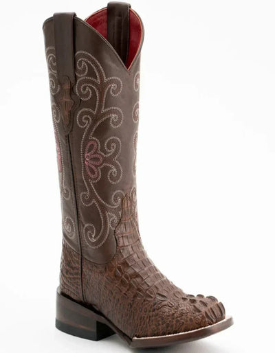 Ferrini Women's Stampede Square Toe Boots Crocodile Print - Rust Brown Ferrini USA