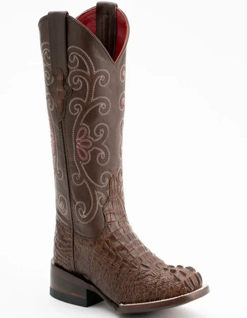 Ferrini Women's Stampede Square Toe Boots Crocodile Print - Rust Brown Ferrini USA