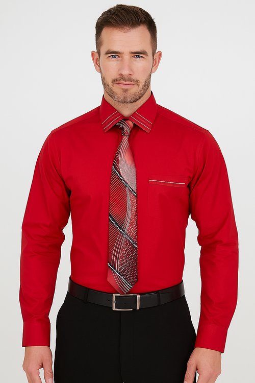 French Cuff With Tie And Handkerchief Style Multi-Color Men's Dress Shirt