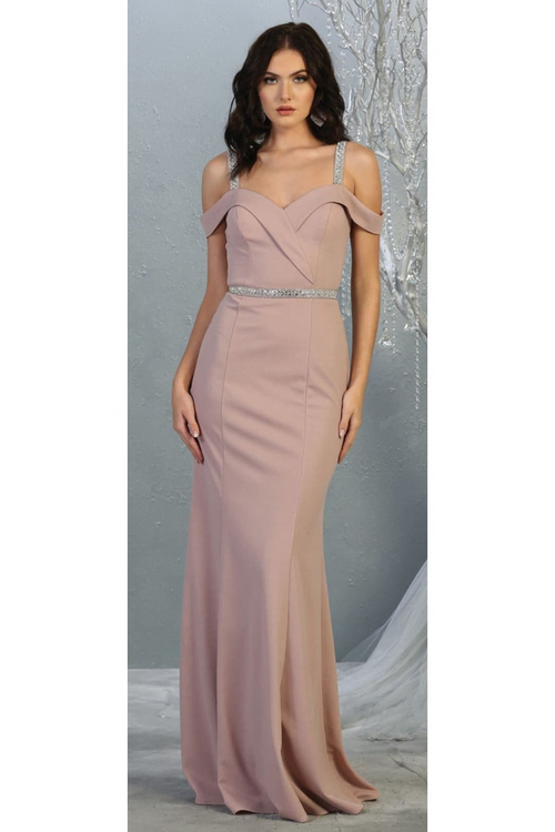 Cold Shoulder Bridesmaids Dress Fitted Formal Long Evening Gown