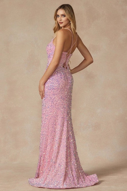 Fitted Sleeveless Long Sequin Velvet Dress by Juliet 2406