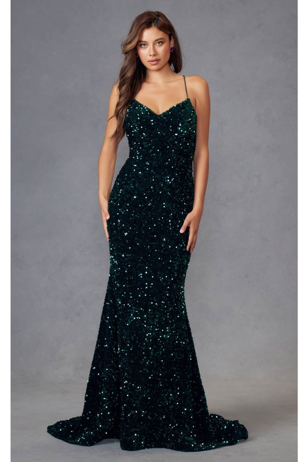 Fitted Sleeveless Long Sequin Velvet Dress by Juliet 2406