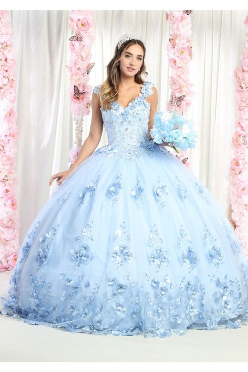 Floral QuinceaƱera Gown - BABY BLUE / 4