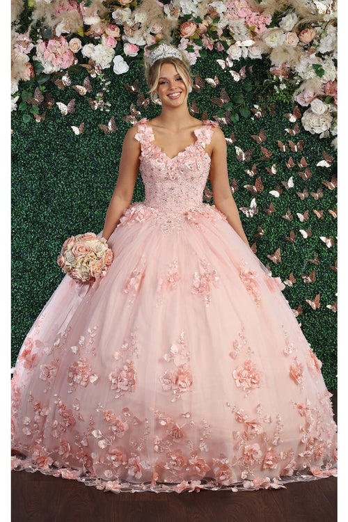Floral QuinceaƱera Gown - BLUSH / 4
