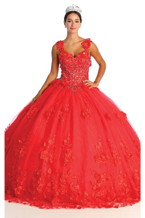 Floral QuinceaƱera Gown - RED / 4
