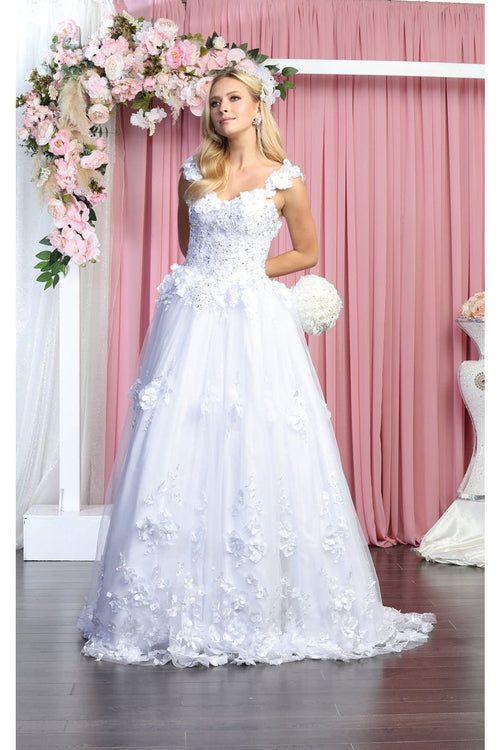 Floral QuinceaƱera Gown - WHITE / 4