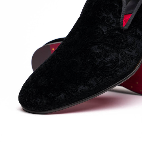 Zelli Formal II Black Velvet Loafer with Hand-Stitched Crocodile Vamp