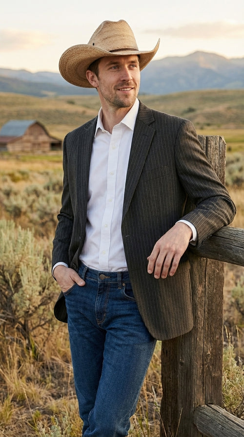 Mens Black Pinstripe Western Blazer β Classic Cowboy Style Jacket for Business, Formal and Smart Casual Wear