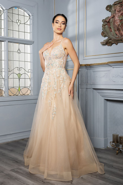 Formal Dress Plunging V-Neck A-Line Prom Gown By May Queen MQ2165