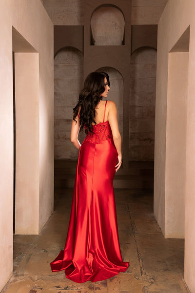 Formal Dress Spaghetti Straps Sheath High Slit Gown By May Queen MQ2111