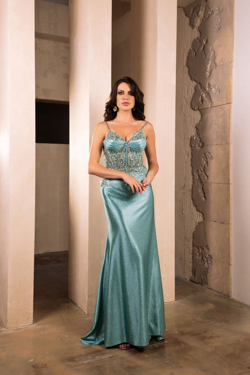 Formal Dress V-Neck Sequin Sleeveless Prom Gown By May Queen MQ2122