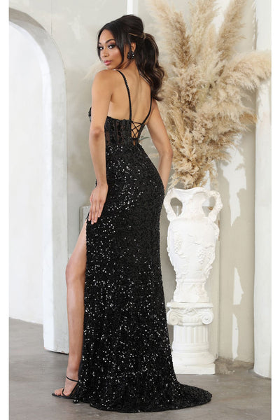 Formal Dress V-Neck Sheath High Slit Gala Gown By Royal Queen RQ8106