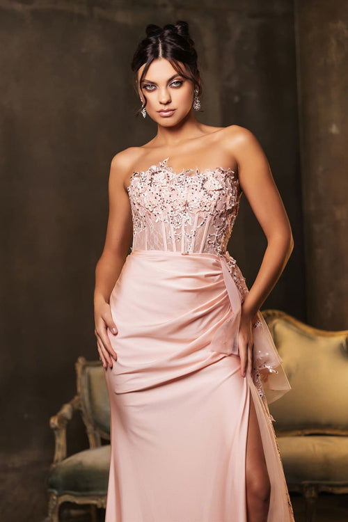 Prom Gown High Slit Sheath Strapless Dress By May Queen MQ2072