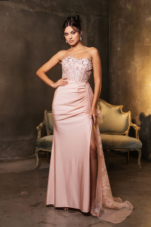 Prom Gown High Slit Sheath Strapless Dress By May Queen MQ2072