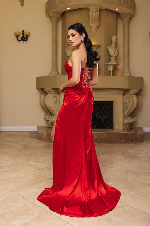 Formal Gown High Slit Strapless Sheath Prom Dress By May Queen MQ2109