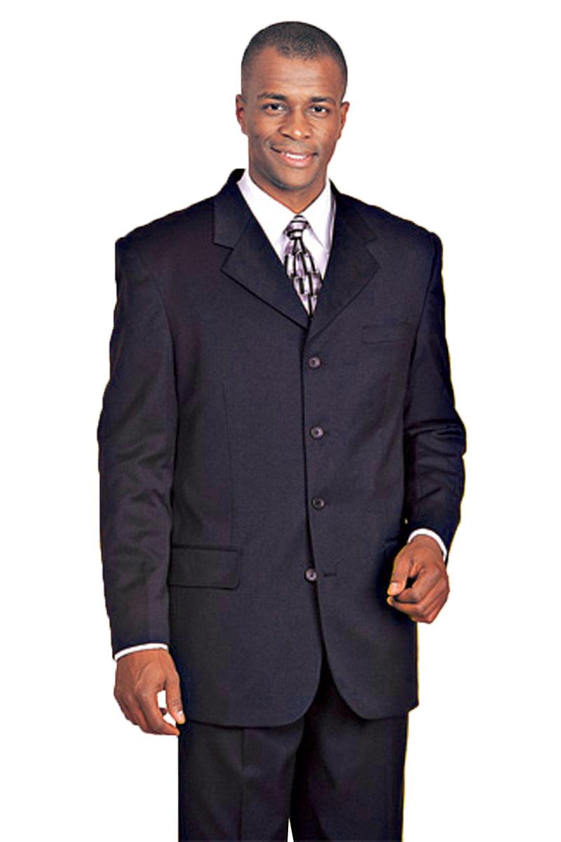 "Fortino Landi Men's 100% Wool 4-Button Dress Suit - Navy" - USA Men's Outlet – SuitUSA
