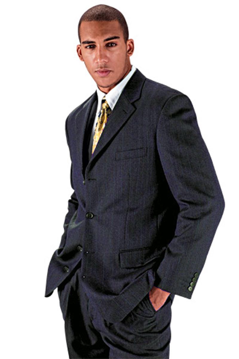 Fortino Landi Men's 100% Wool 4-Button Navy Pinstripe Dress Suit - USA Men's Outlet – SuitUSA