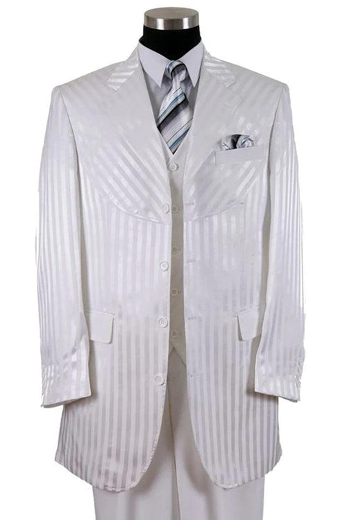 Fortino Landi Men's 4-Button Semi-Wide Leg Shiny Tonal Stripe White Suit - USA Men's Outlet
