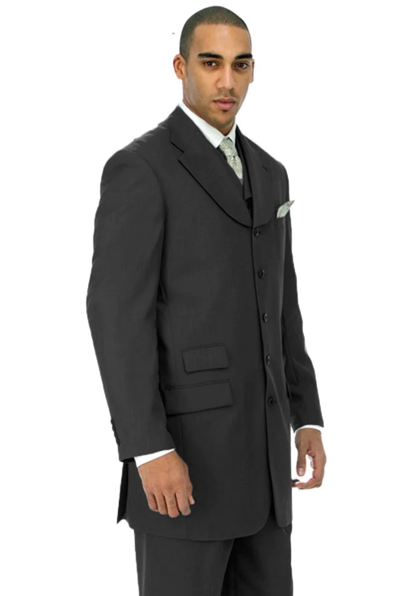 Fortino Landi Men's Black Church Zoot Vested Suit - Elegant Mensattire