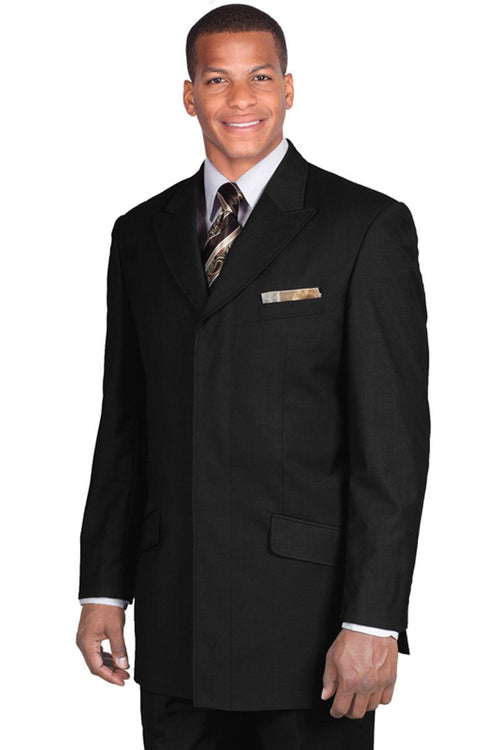 Fortino Landi Men's French-Front Wide-Peak Lapel Suit w/Hidden Buttons - Black - Elegant Mensattire