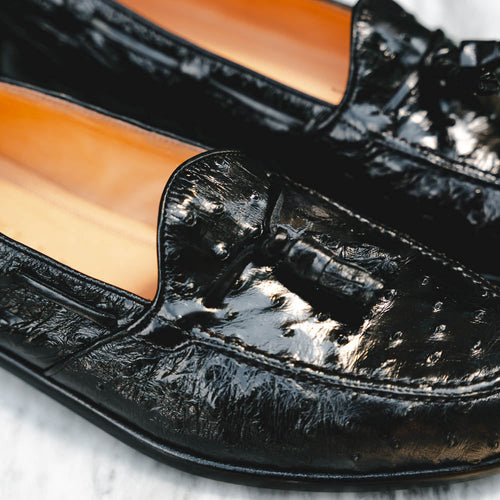 Zelli Franco Genuine Ostrich Quill Tassel Loafers in Black