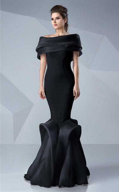 Gaby Charbachy G0620 Off-Shoulder Ruffled Evening Gown in Black by MNM Couture