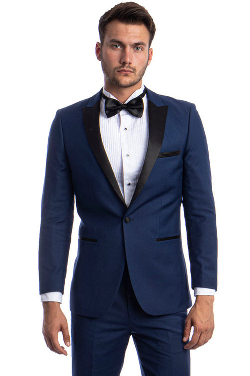 Men's Slim Fit Cobalt Blue Peak Lapel Tuxedo