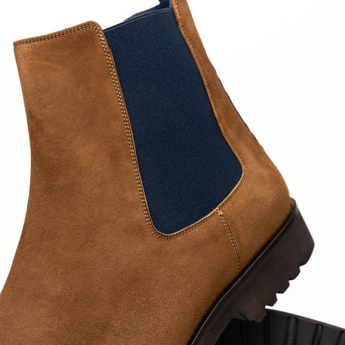 Zelli Gianna Suede Chelsea Boots in Cognac with Flexible Navy Goring