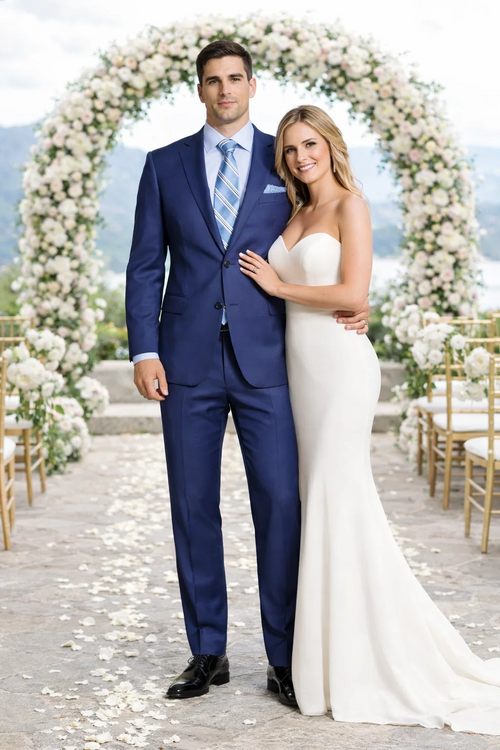 Giorgio Fiorelli Black and French Blue Two-Button Suit by Usamensoutlet