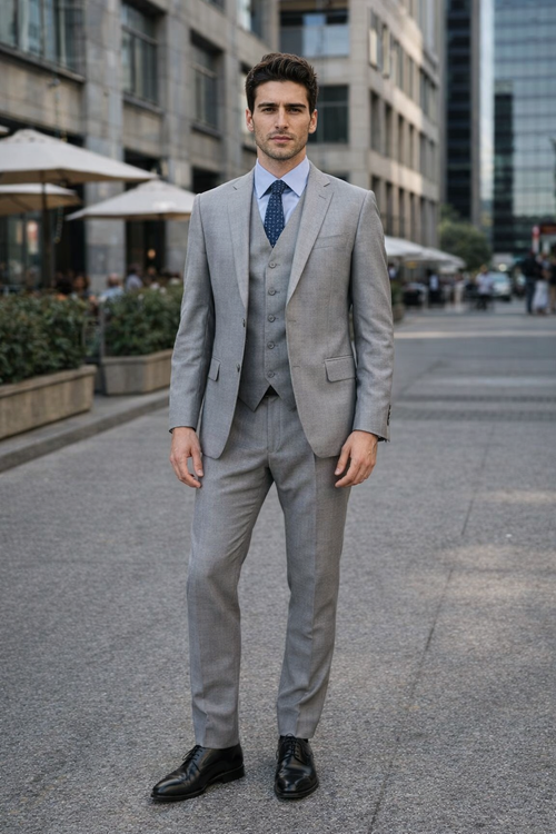 Giorgio Fiorelli Grey Two-Button Suit + Vest by Usamensoutlet
