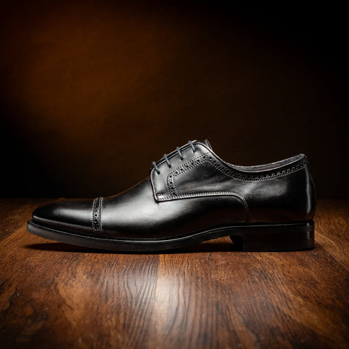Zelli Giovanni Black Cap Toe Brogues with Textured Finish