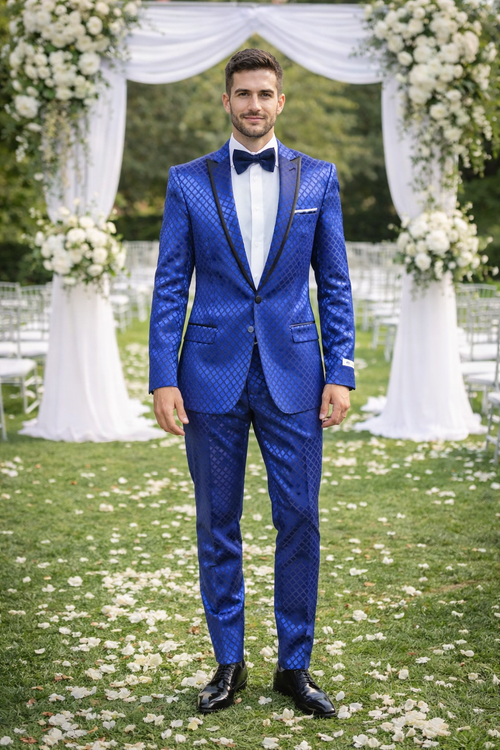 Giovanni Testi Navy Checkered Slim Fit Suit Tuxedo by Usamensoutlet