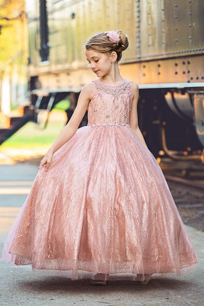 Girls Beaded Sleeveless Glitter Gown by Bella Princess C334