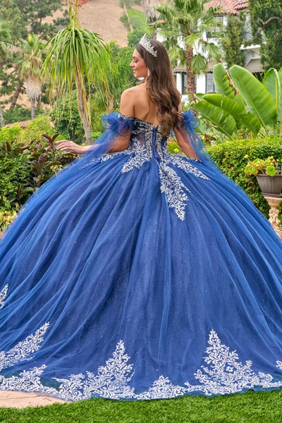 Off-The-Shoulder Ruffle Cape Sleeve Beaded Corset Sweetheart Ball Gown by Elizabeth K GL3752