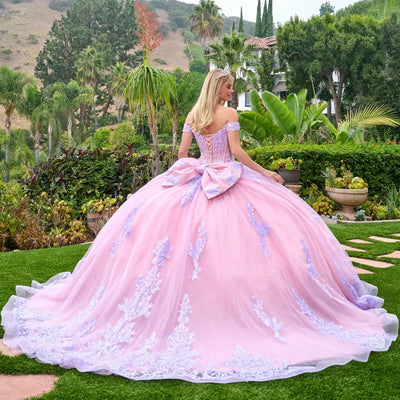 Lilac Off-Shoulder Sweetheart Beaded Corset Lace Appliqué Ball Gown in Lilac by Elizabeth K GL3753