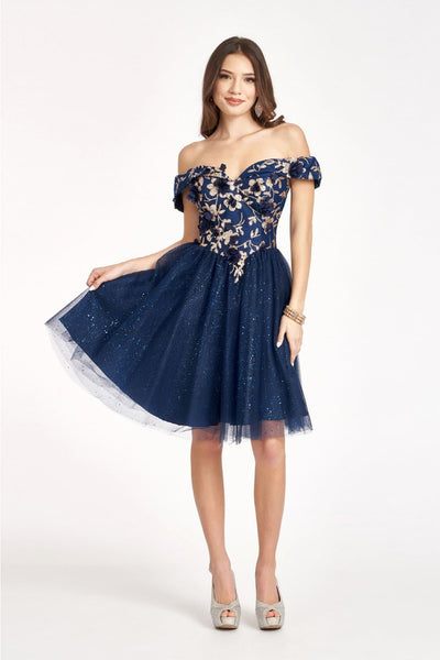 Glitter Print Short Off Shoulder Dress by Elizabeth KGS1978