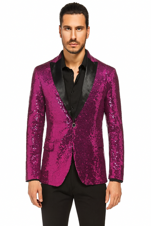 Glitter Tuxedo Dinner Jacket - Sequin Blazer - Hot Pink Flashy Stage Sport Coat By Alberto Nardoni