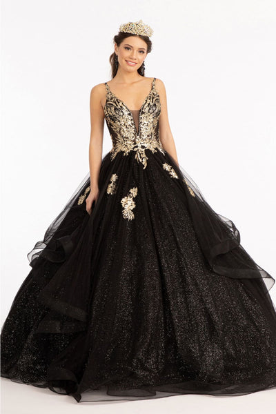Black & Gold Quinceanera Dress Illusion Ball Gown by Elizabeth K GL3021