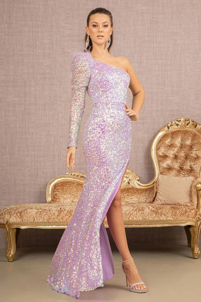 GLS by Gloria GL3128 One Shoulder High Slit Sequin Evening Gown