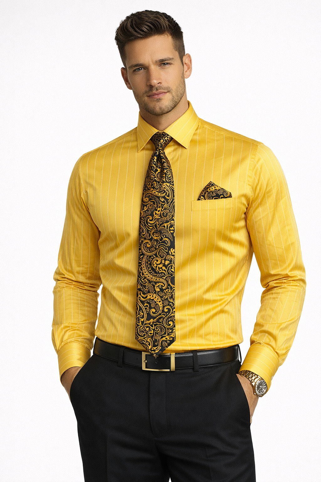gold colour dress for man Men's Colorful Shirt Small 14.5” Neck / 32-33” Sleeve Twirl Dress - 3/4 Sleeve House OF CB Womens shine in this AU Size:Us Size 6