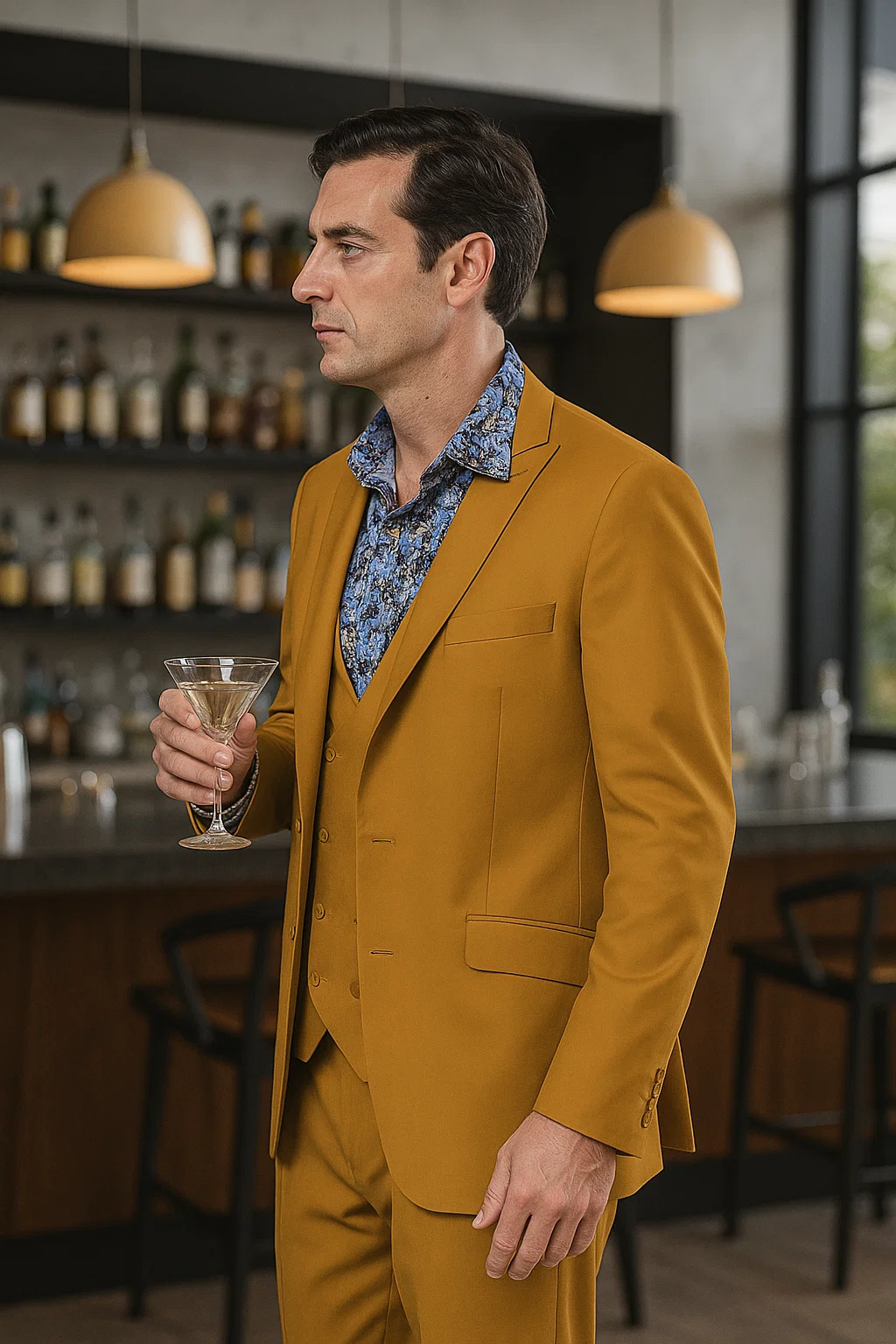 Men's Formal Gold Suit – Peak Lapel, 2-Button Jacket & Double Breasted