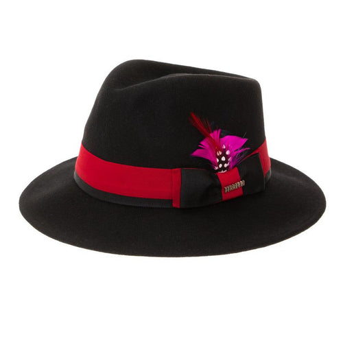 Grayson Fedora Crushable 100 % Australian Wool Traveler Two Tone Black and Red Bottom Hat - Ferrecci USA