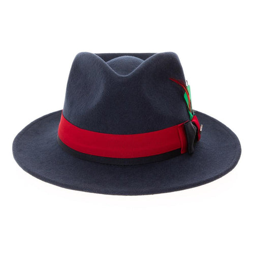 Navy & Red Grayson Fedora 100% Australian Wool Crushable Hat by Ferrecci