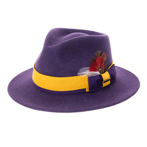 Grayson Fedora Crushable 100 % Australian Wool Traveler Two Tone Purple And Gold Bottom Hat - Ferrecci USA