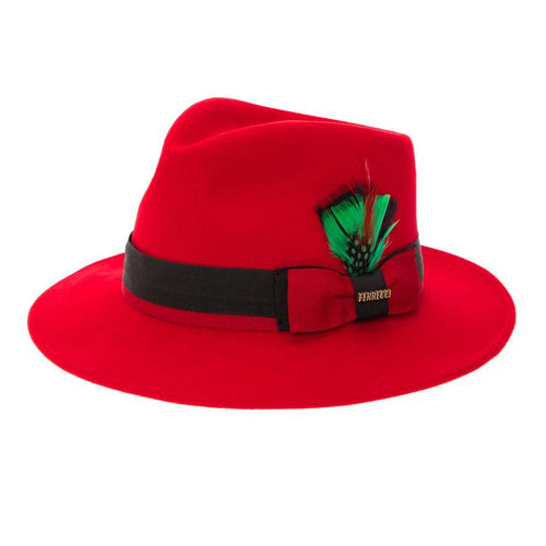 Grayson Fedora Crushable 100 % Australian Wool Traveler Two Tone Red And Black Bottom Hat - Ferrecci USA